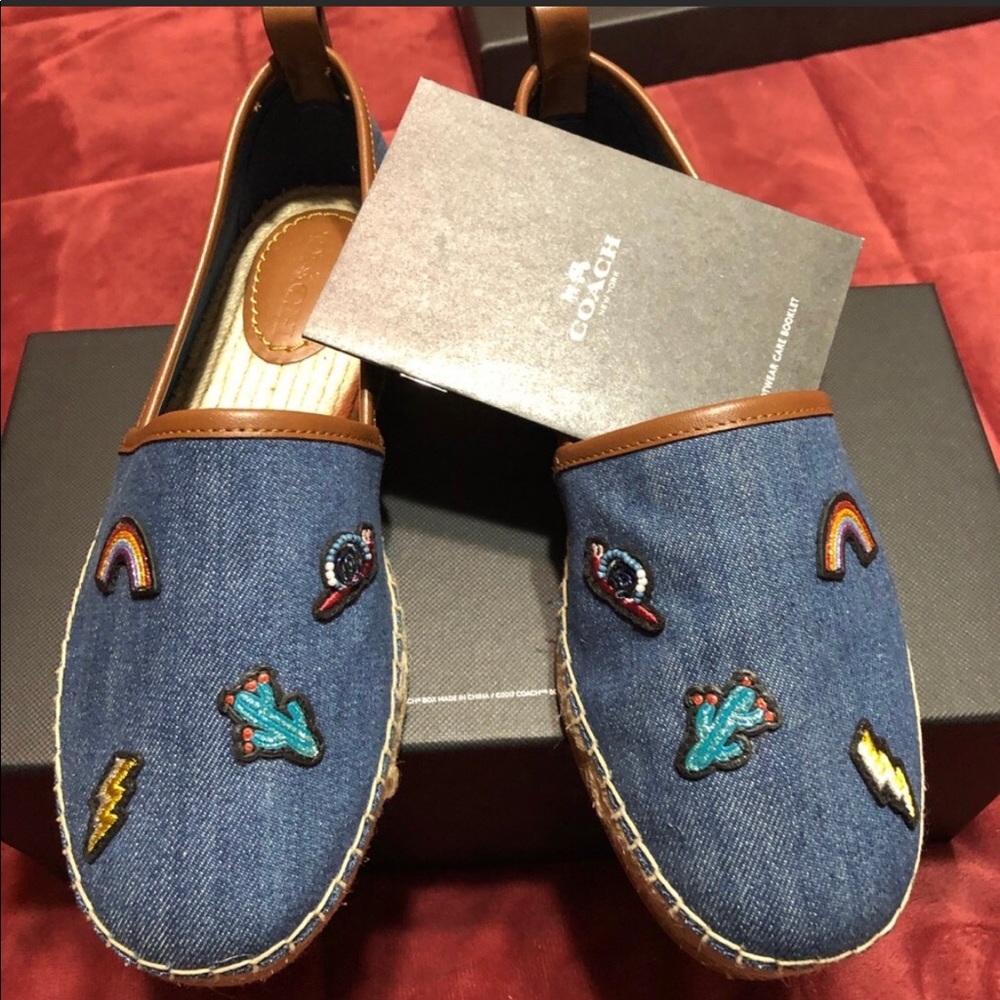 Coach Denim Slip-on Carson ESPADRILLE Size 7B WITH PRAIRIE SOUVENIRS - Picture 5 of 16